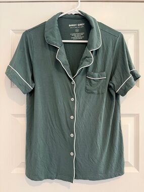 Birdy Grey Women’s Short-Sleeve Sleep Shirt in Sage with White Piping
